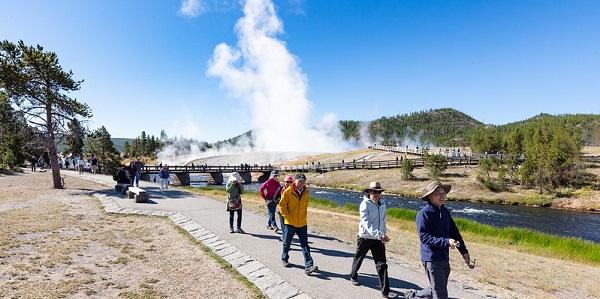 Yellowstone National Park visitors on boardwalk